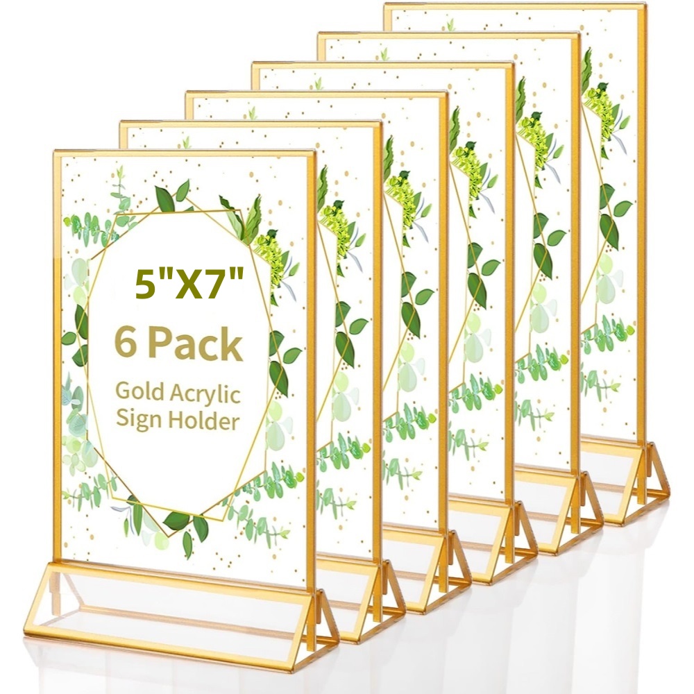 Table Number Gold - 6'lı Paket 5x7 Şeffaf Akrilik Tabela