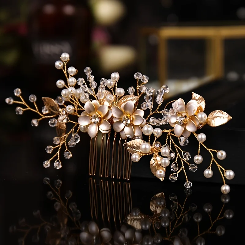 Wedding Supply Store - El yapımı altın renk çiçek saç